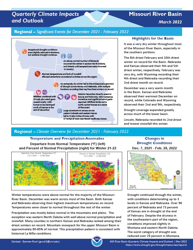 Quarterly Climate Impacts and Outlook for the Missouri River Basin